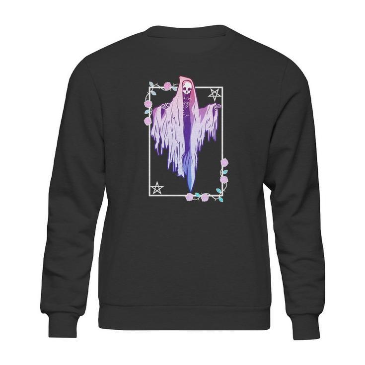 Ghost And Roses Wiccan Kawaii Pastel Goth Occult Emo Alternative Classic Sweatshirt