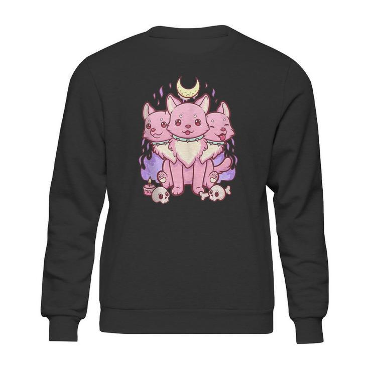 Kawaii Pastel Goth Cute Creepy 3 Headed Dog Sweatshirt