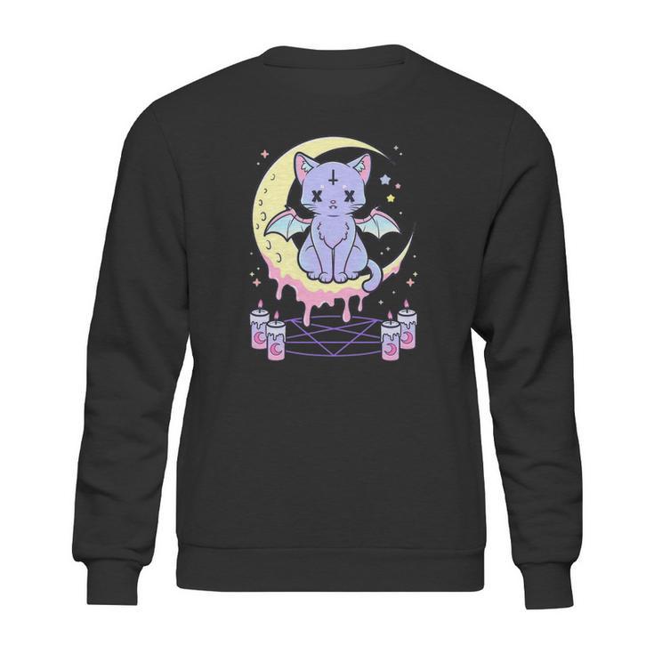 Kawaii Pastel Goth Cute Creepy Black Cat Sweatshirt