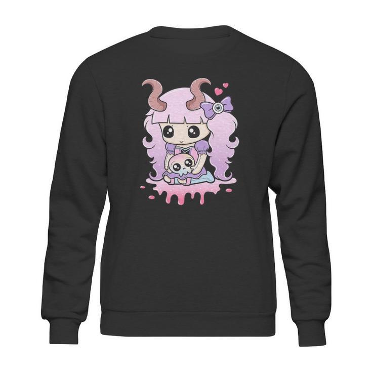 Kawaii Pastel Goth Cute Creepy Girl Anime Skull Sweatshirt