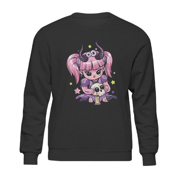 Kawaii Pastel Goth Cute Creepy Girl Skull Demon Evil Girl Sweatshirt