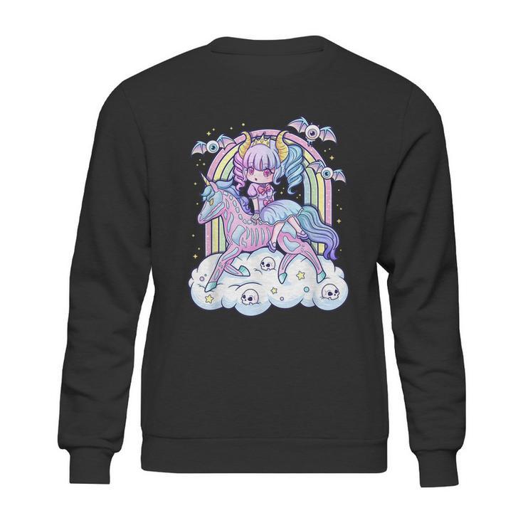 Kawaii Pastel Goth Cute Creepy Sugar Skull Unicorn Sweatshirt