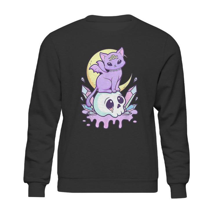 Kawaii Pastel Goth Cute Creepy Witchy Cat And Skull V5 Sweatshirt