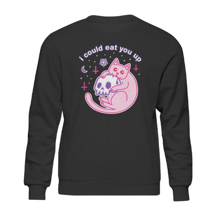 Kawaii Pastel Goth Witch Pink Devil Satan Cat Skull Moon Sweatshirt