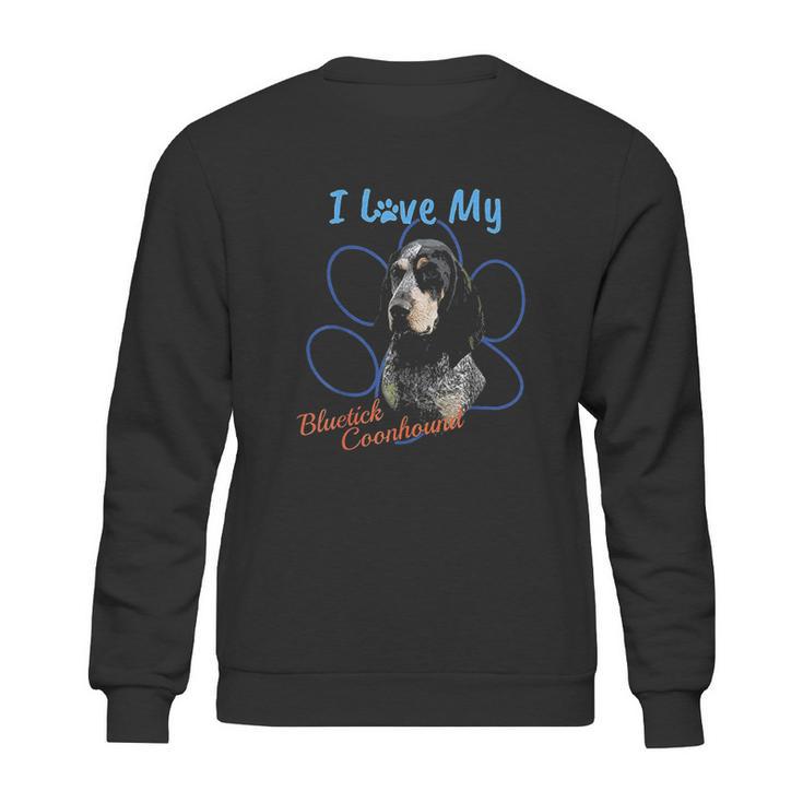 I Love My Bluetick Coonhound Dog Lover Paw Print Sweatshirt