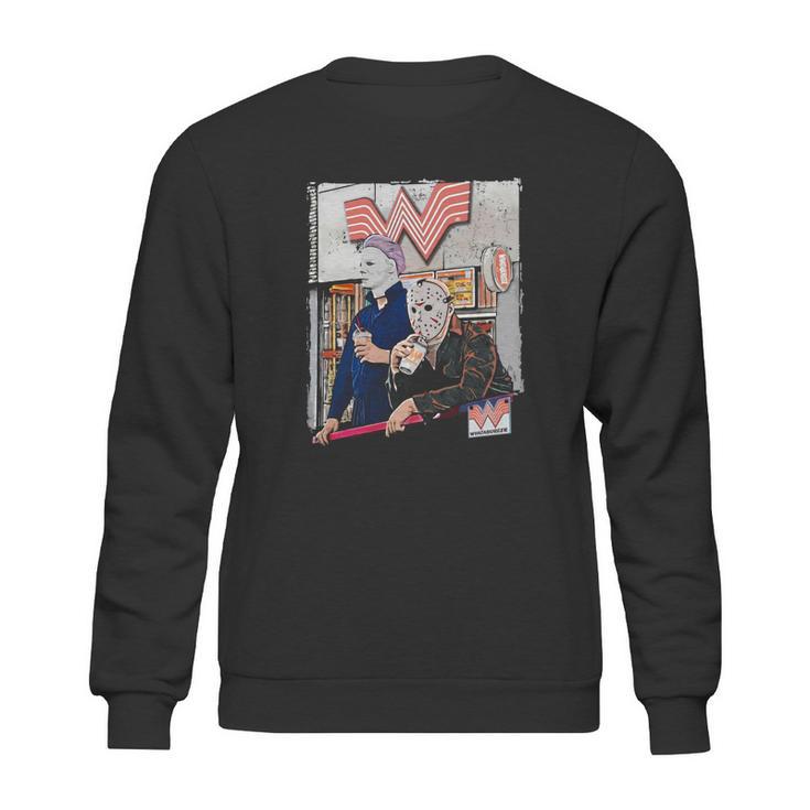 Michael Myers And Jason Voorhees Drinking Whataburger Sweatshirt