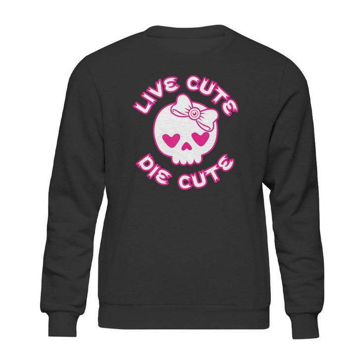 Pastel Goth Live Cute Die Cute Skull Bow And Heart Shape Sweatshirt