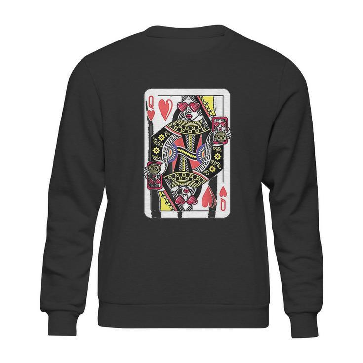 Queen Of Hearts  Playing Card Sweatshirt