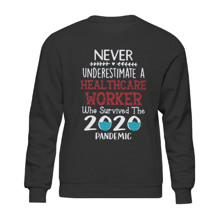 Never Underestimate Who Survived The Pandemic Healthcare Worker Sweatshirt