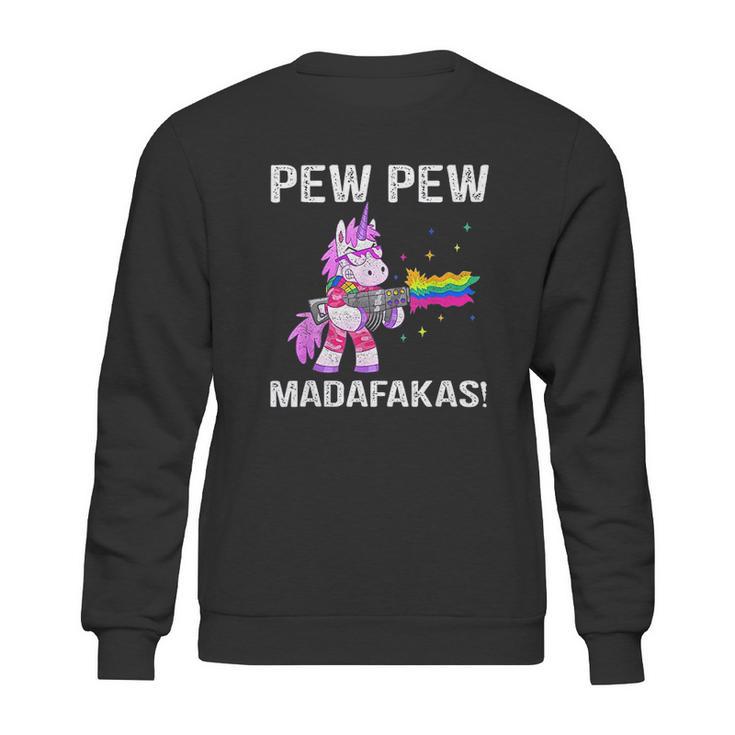 Unicorn Pew Pew Madafakas Vintage Crazy Cat Funny Graphic Sweatshirt