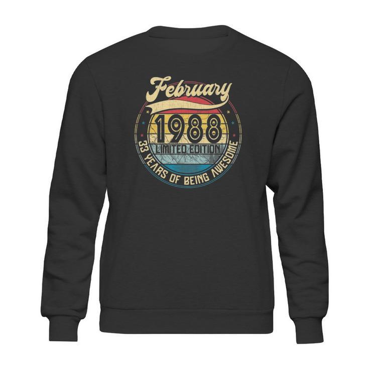 Vintage Retro February 1988 33Rd Birthday Gift 33 Years Old Sweatshirt