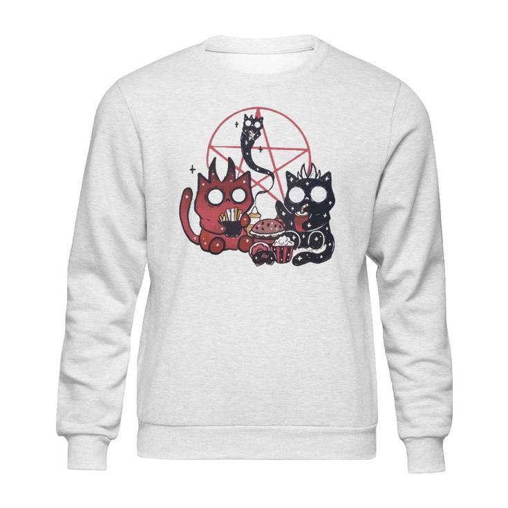 Kawaii Pastel Goth Art Cute Demon Cats Pentagram Fries Chill Sweatshirt