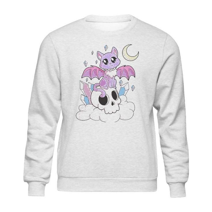 Kawaii Pastel Goth Witchy Cat And Skull Cute Creepy Sweatshirt