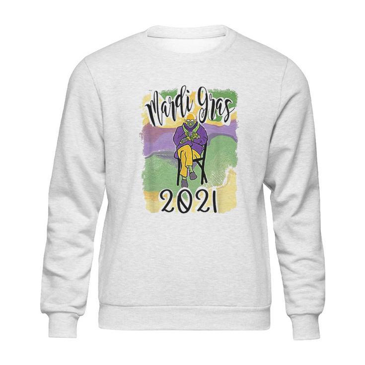 Mardi Gras Cozy Bernie Sanders Sitting Inauguration Funny Sweatshirt