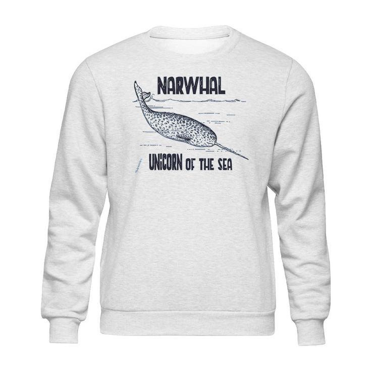 Narwhal Unicorn Of The Sea Humpback Whales Cetaceans Deep Blue Ocean Waves Nautical Marine Mammals Sweatshirt