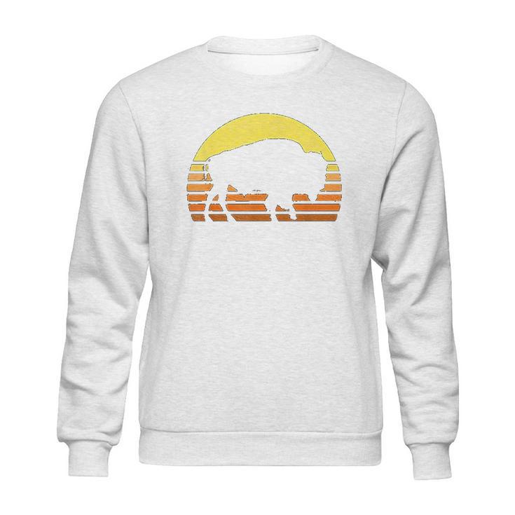 Native American Bison Buffalo Bull Western Indian Retro Sun Sweatshirt