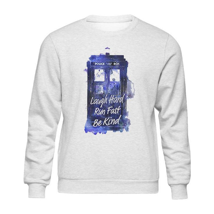 Ripple Junction Doctor Who Laugh Hard Run Fast Watercolor Tardis Junior Sweatshirt