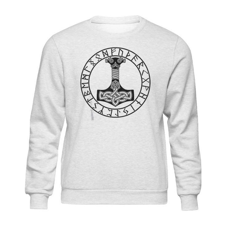 Thor Hammer Mjolnir In Circle Of Norse Runes Sweatshirt