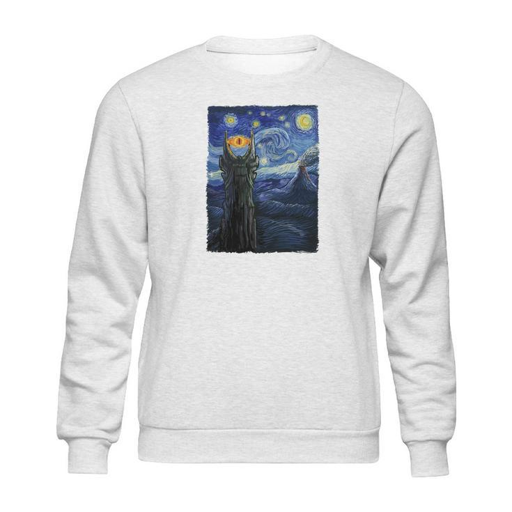 Vincent Van Gogh The Starry Night With Lord Of The Rings Middle Earth Sauron Tower Evil Eye Tshirt Sweatshirt