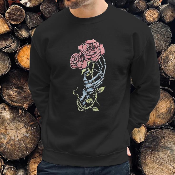 Aesthetic Skeleton Hand Rose Pastel Goth Dark Gothic Sweatshirt Gifts for Him