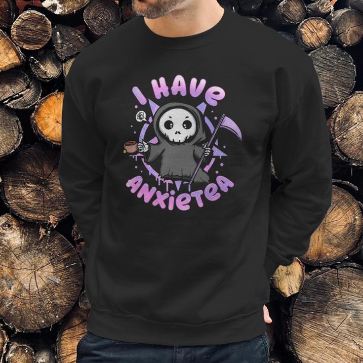 I Have Anxiety I Tea Time I Kawaii Pastel Goth Grim Reaper Sweatshirt Gifts for Him