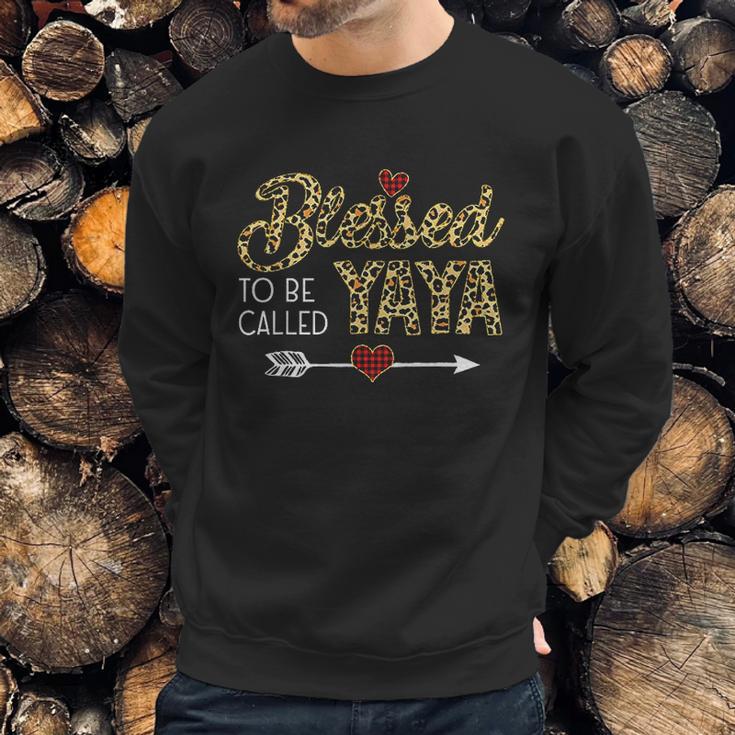 Blessed To Be Called Yaya Leopart Red Plaid Buffalo Xmas Sweatshirt Gifts for Him