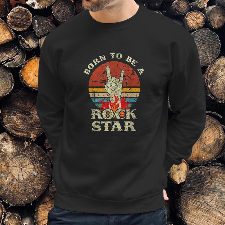 Born To Be Rock Star Hand Horns Vintage Retro Sweatshirt Gifts for Him