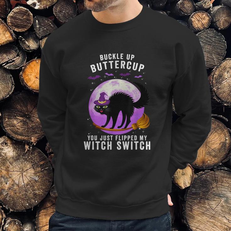 Buckle Up Buttercup Scary Halloween Black Cat Costume Witch Sweatshirt Gifts for Him