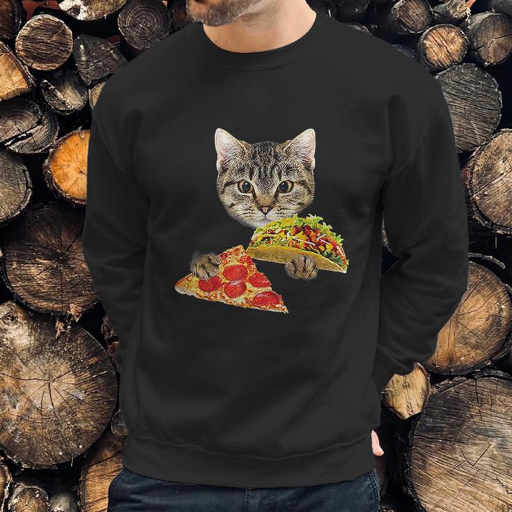 Cat Eating Taco And Pizza Shirt Funny Kitty By Zany Brainy Sweatshirt Gifts for Him