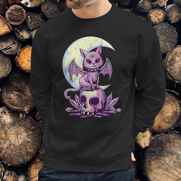 Cat Pastel Goth Moon Kawaii Halloween Skull Purple Witch Sweatshirt Gifts for Him