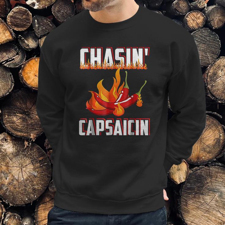 Chasin Capsaicin Funny Spicy Food Pepper Hot Sauce Sweatshirt Gifts for Him