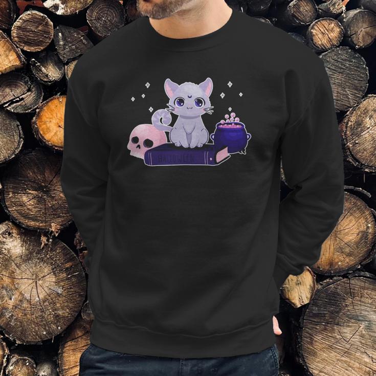 Cute Kawaii Pastel Goth Cat Witch Purple Halloween Art Sweatshirt Gifts for Him