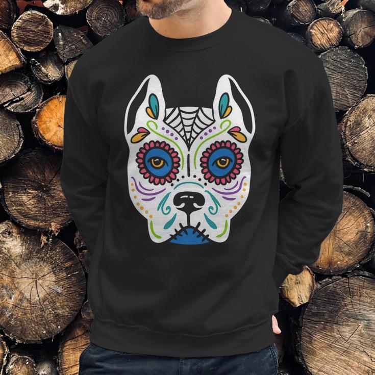 Dog Sugar Skull Dia De Los Muertos Pit Bull Day Of The Dead Sweatshirt Gifts for Him