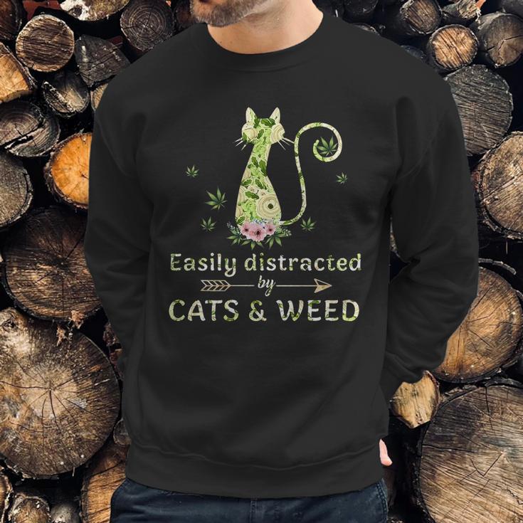 Easily Distracted By Cats And Weed Sweatshirt Gifts for Him