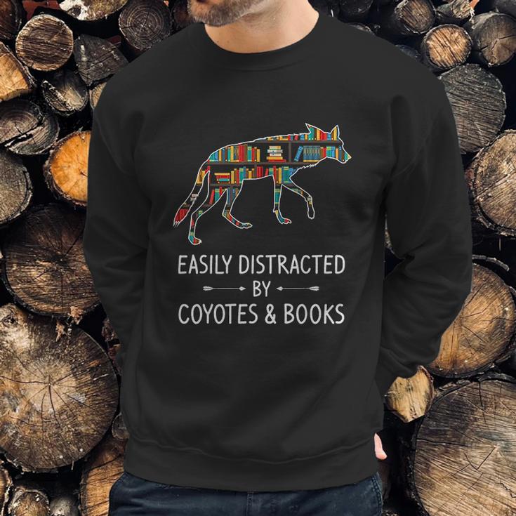 Easily Distracted By Coyotes Books Lover Gift Wolf Pup Sweatshirt Gifts for Him