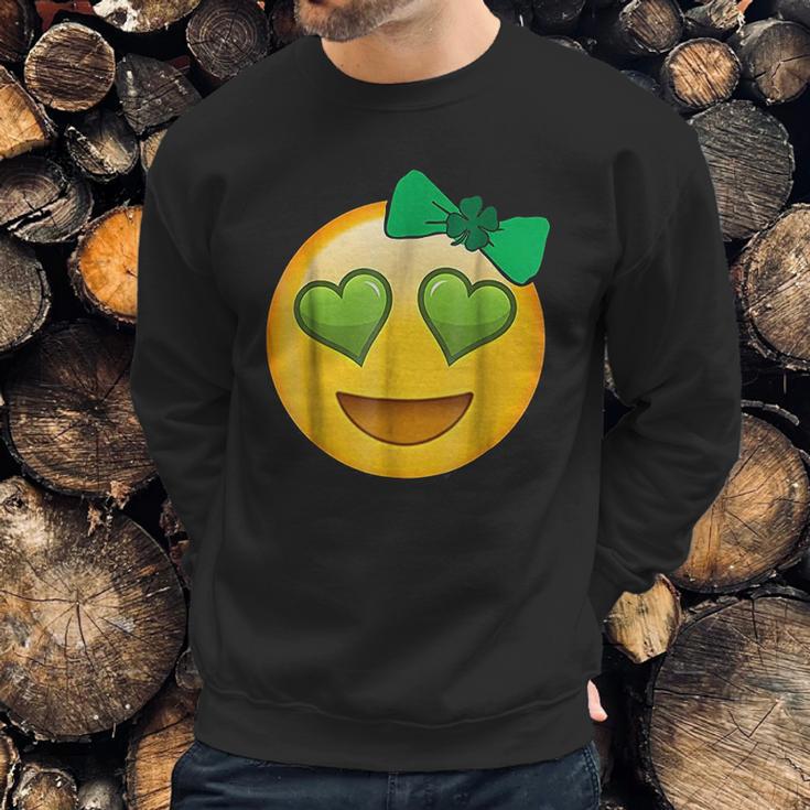 Emoji Saint Patricks Day Girls Green Heart Eyes Bow Sweatshirt Gifts for Him