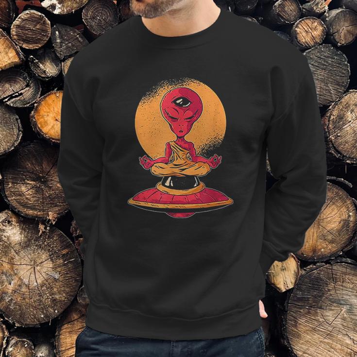 Funny Alien Meditation Monk Sweatshirt Gifts for Him