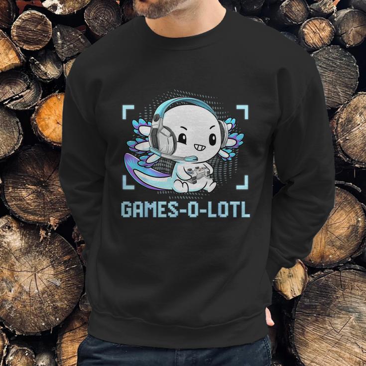 Gamesolotl Axolotl Video Gamer Kawaii Pastel Goth Anime Boys Graphic Design Printed Casual Daily Basic Sweatshirt Gifts for Him