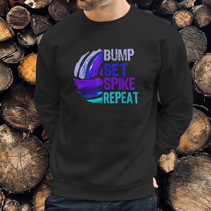 Girls Volleyball Bump Set Spike Repeat Blue Purple Teen Gift Sweatshirt Gifts for Him