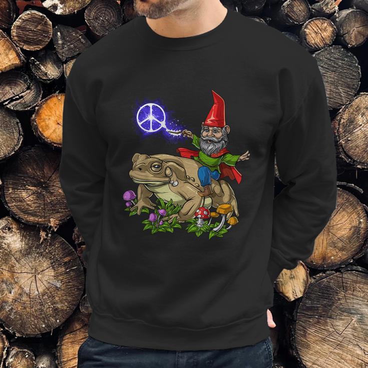 Gnome Riding Frog Hippie Peace Fantasy Psychedelic Forest Sweatshirt Gifts for Him