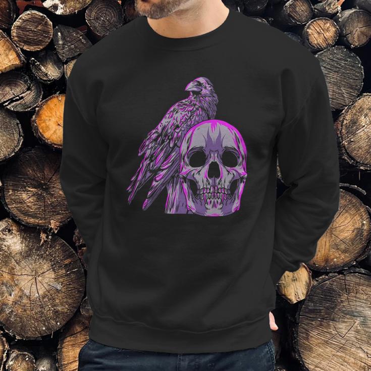 Goth Pastel Skull Crow Bird Skeleton Head Raven Gothic Lover Sweatshirt Gifts for Him