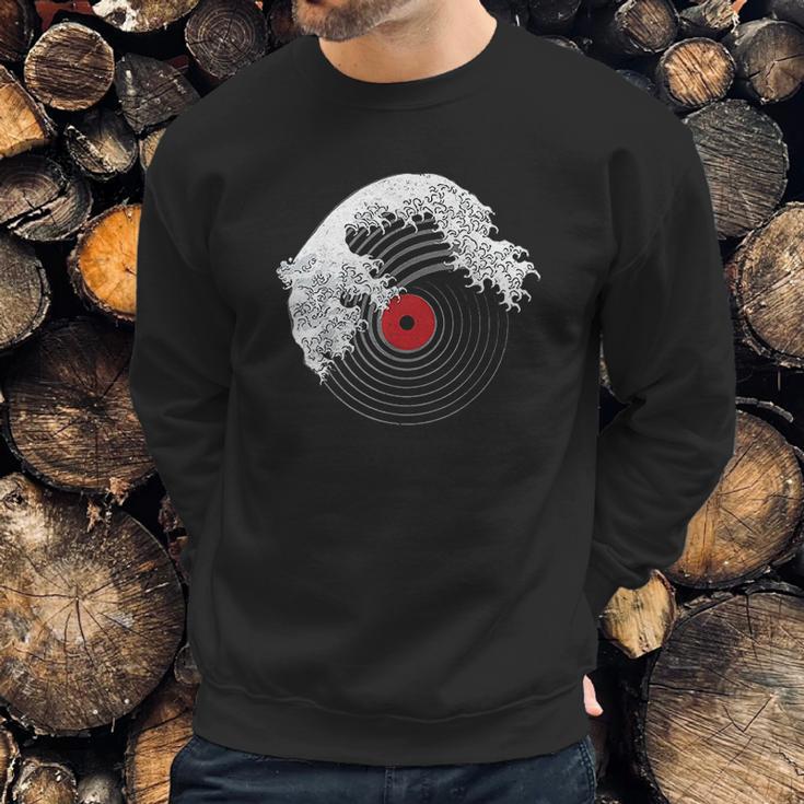 Great Wave Of Music Dj Vinyl Record Turntable Kanagawa Sweatshirt Gifts for Him