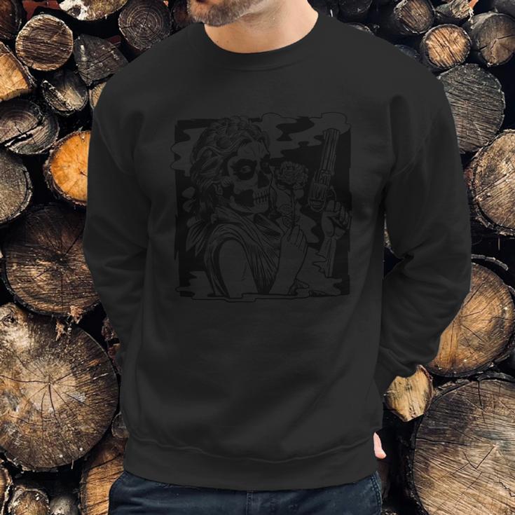 Gun And Roses Skull Girl Graphic Design Printed Casual Daily Basic Sweatshirt Gifts for Him