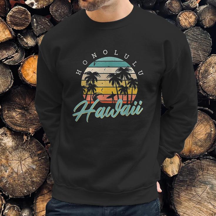 Honolulu Hawaii Aloha Hula Retro Vintage Sunset Summer Beach Sweatshirt Gifts for Him