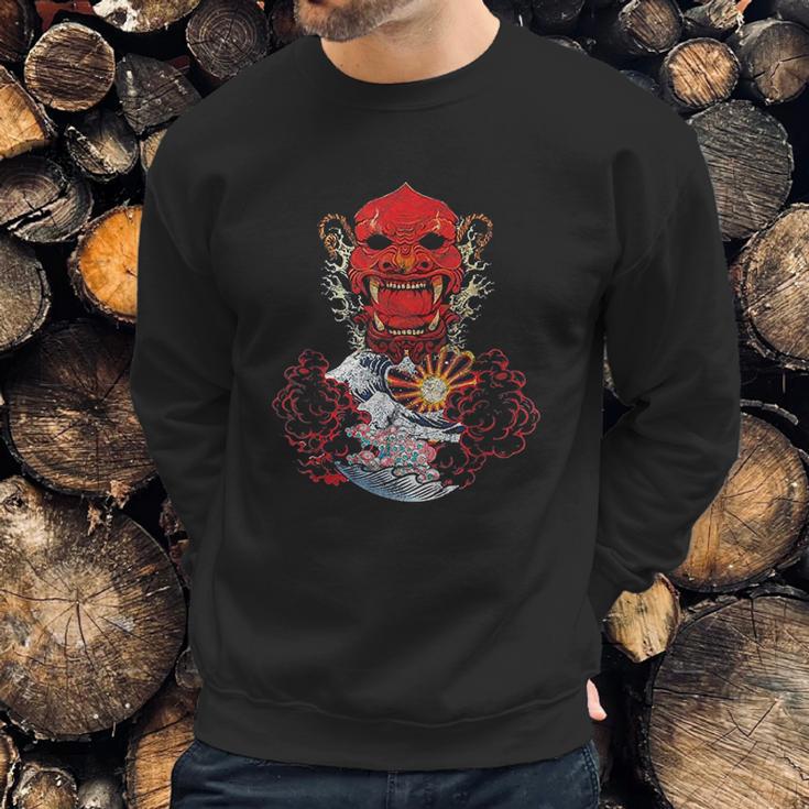 Japanese Red Samurai Oni Ogre Kanagawa Wave Demon Sweatshirt Gifts for Him