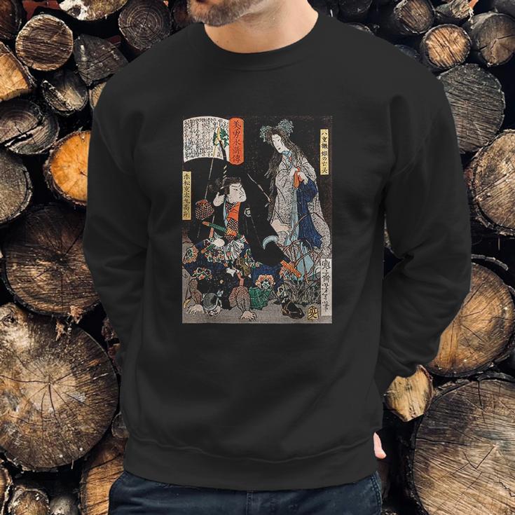 Japanese Retro Art Ninja Saving The Maiden Samurai Warrior Sweatshirt Gifts for Him