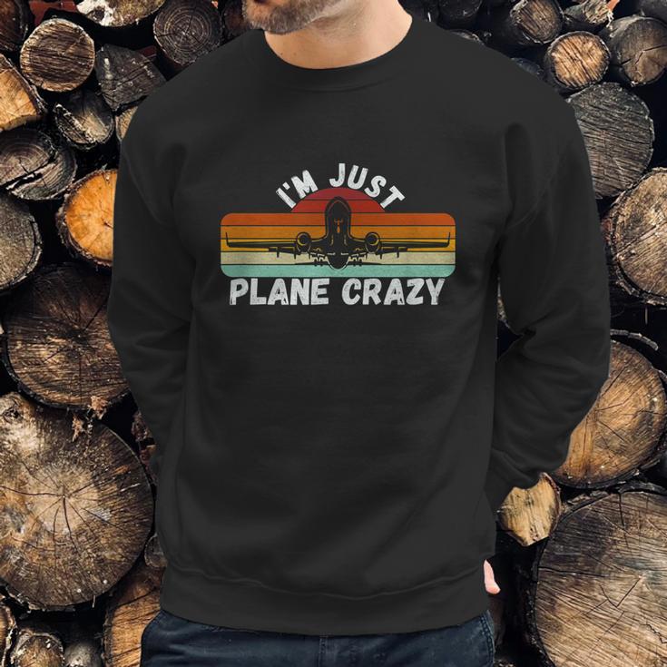 Im Just Plane Crazy Funny Pilot Pun Vintage Retro Sunset Sweatshirt Gifts for Him