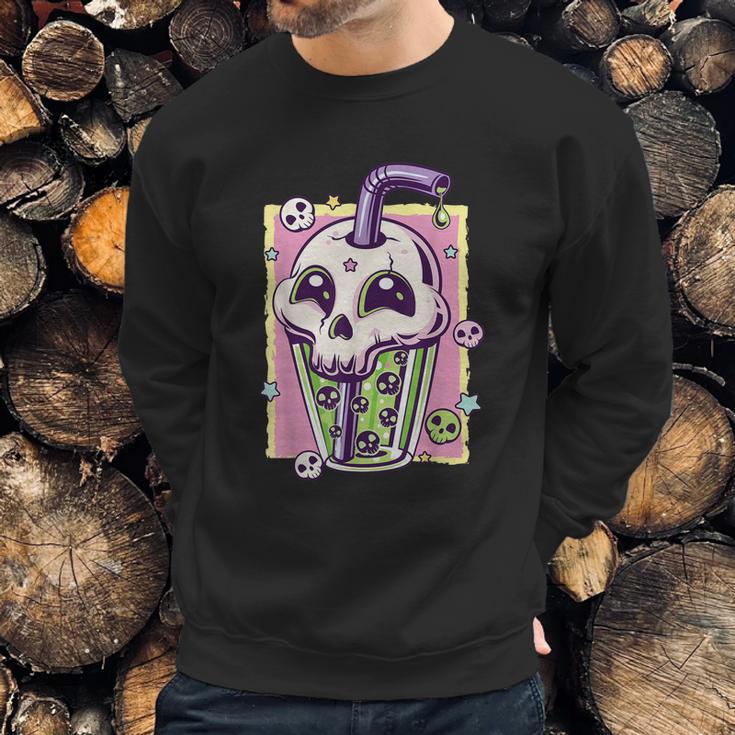 Kawaii Pastel Goth Creepy Skull Boba Bubble Tea Vaporwave Sweatshirt Gifts for Him