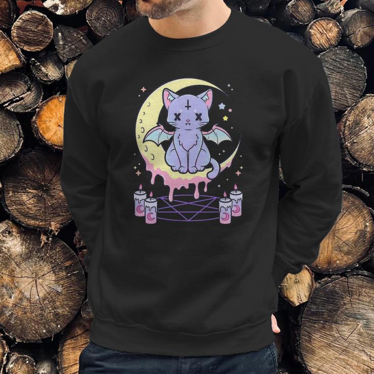 Kawaii Pastel Goth Cute Creepy Black Cat Sweatshirt Gifts for Him