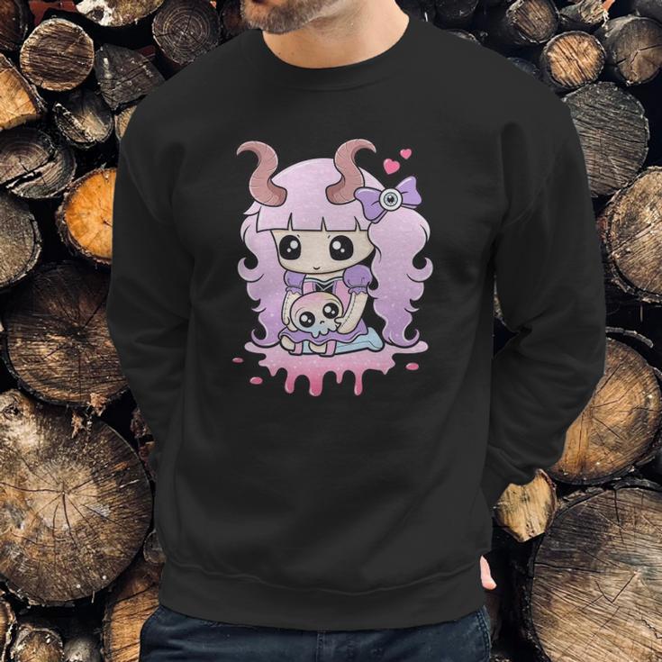 Kawaii Pastel Goth Cute Creepy Girl Anime Skull Sweatshirt Gifts for Him